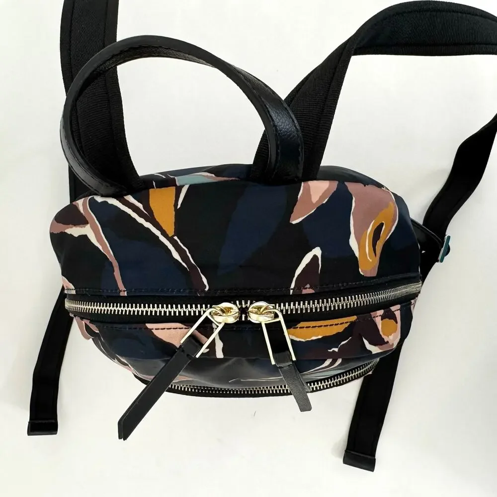 Kate Spade Dawn Paper Rose Medium Backpack Nylon Leather Trim in Black Floral